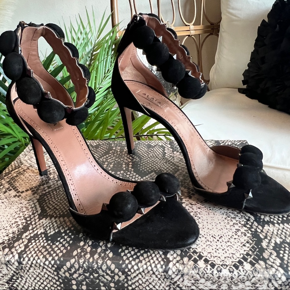 ALAIA Black Bombe Suede Ankle Strap Stilettos - Picture 8 of 17